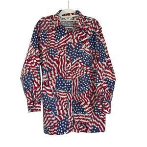 VTG Andrew McMullan USA Flag Button Down Shirt Men’s M 100% Cotton Americana